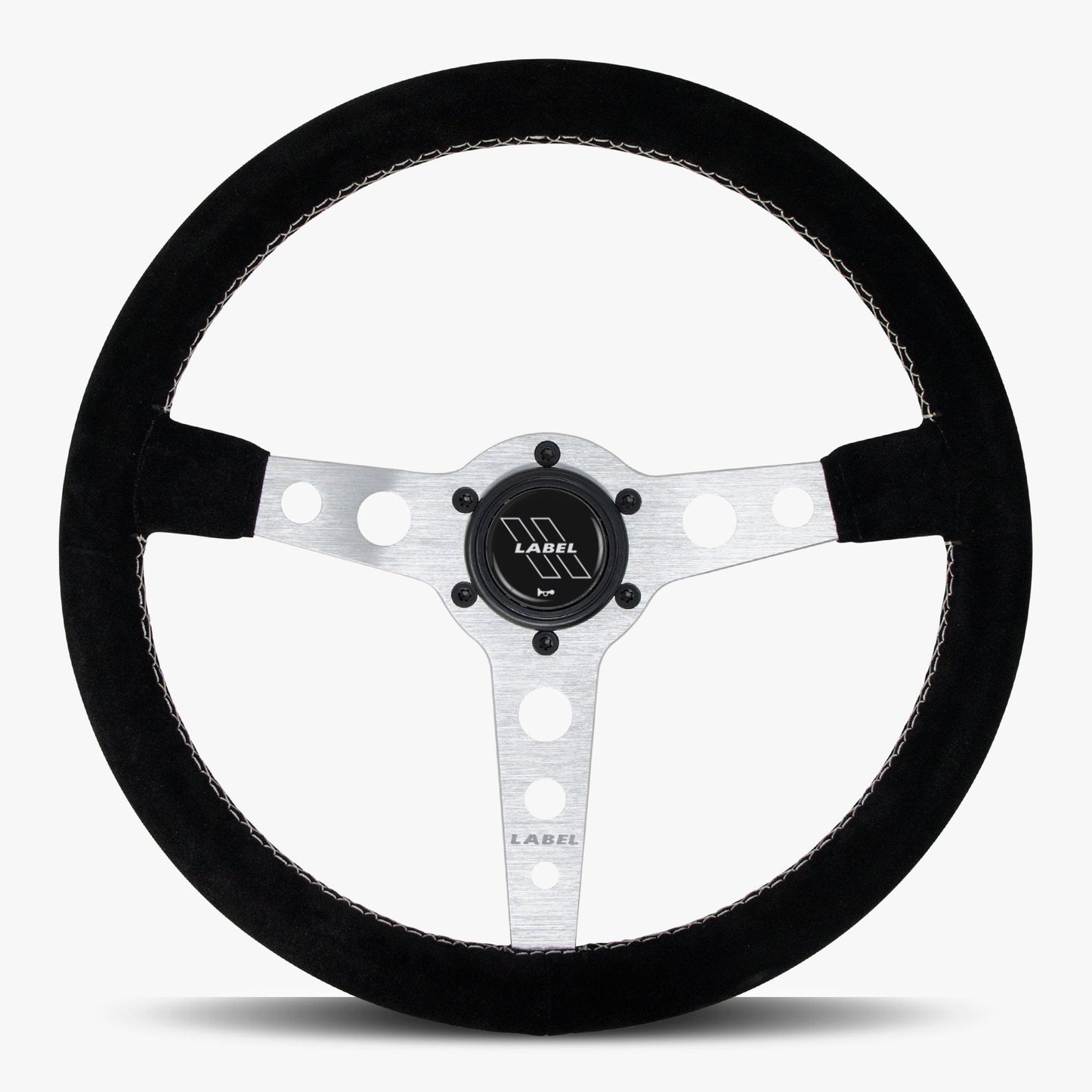 The Daytona Steering Wheel | Black Alcantara | Silver Spokes | White Stitching - Korvel