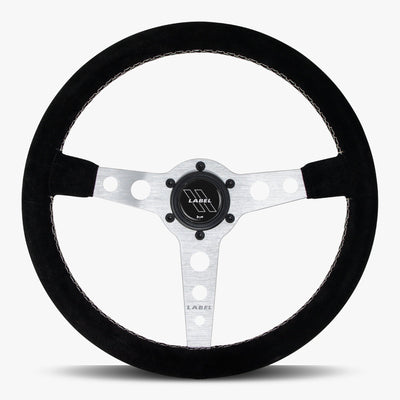 The Daytona Steering Wheel | Black Alcantara | Silver Spokes | White Stitching - Korvel