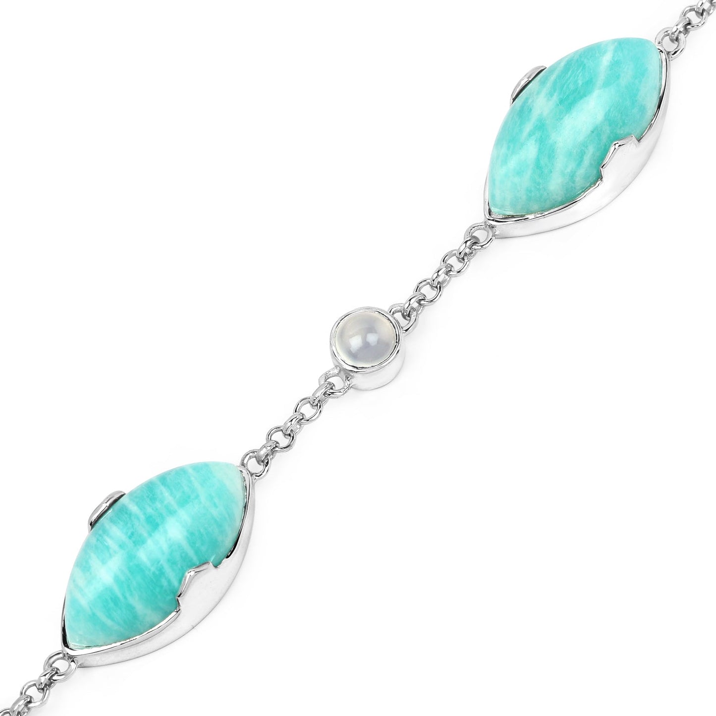 29.70 Carat Genuine Amazonite & White Agate Sterling Silver Bracelet