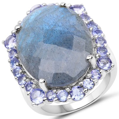 Bague en argent sterling de 13,99 carats en labradorite et tanzanite
