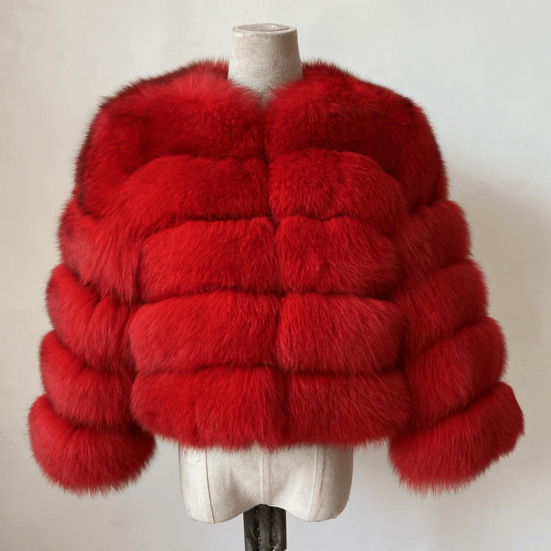 Elegant Faux Fur Patchwork Overcoat