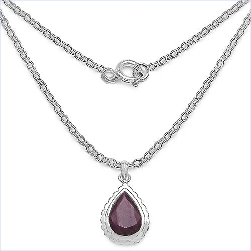 14.10 Carat Genuine Ruby Teardrop Pendant in Sterling Silver