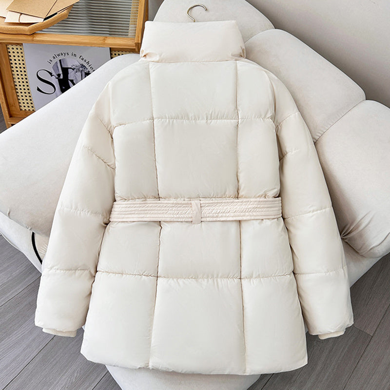 Winter Plaid Lapel Coat with Lace-up Design