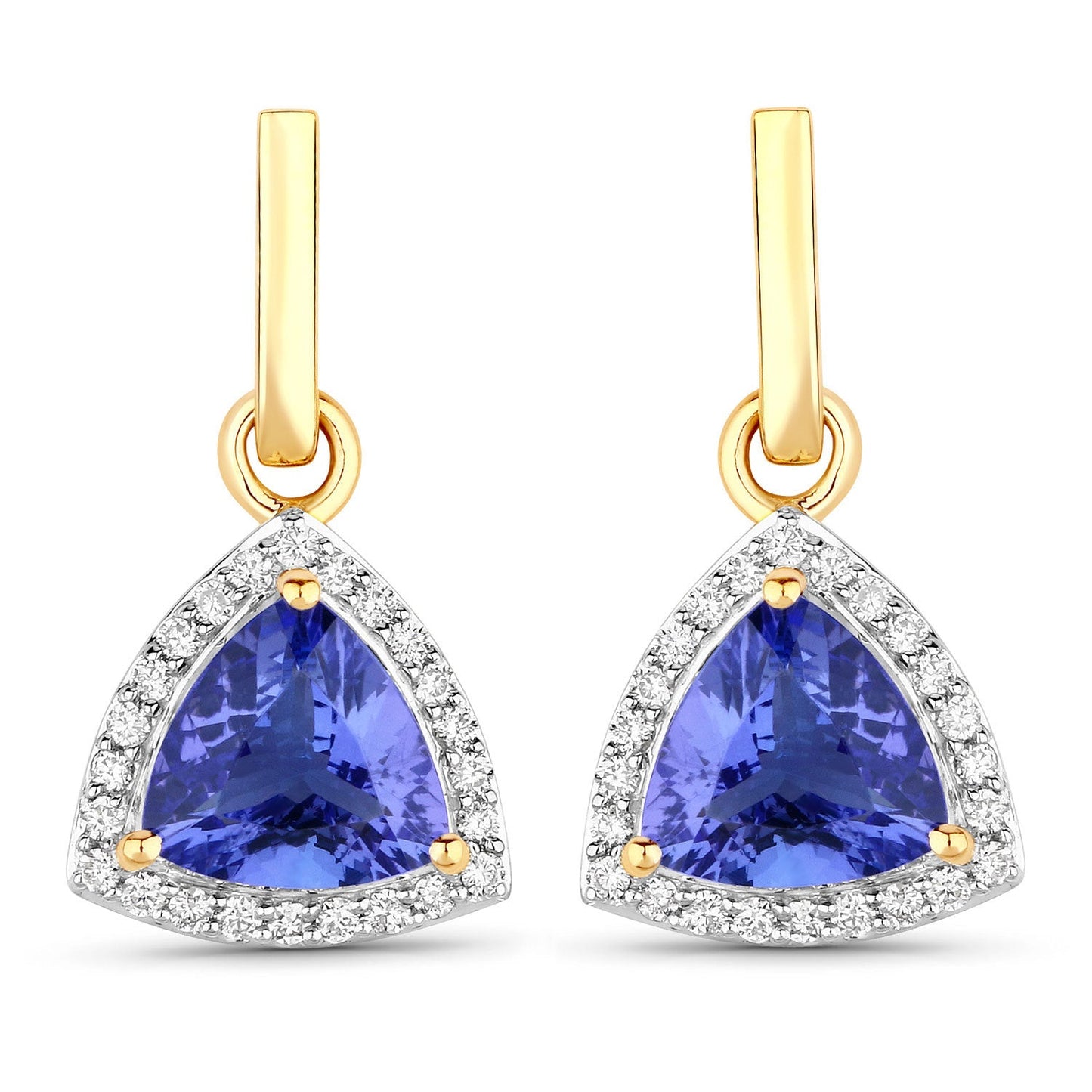 3.86 Carat Genuine Tanzanite and Diamond 14K Yellow Gold Earrings