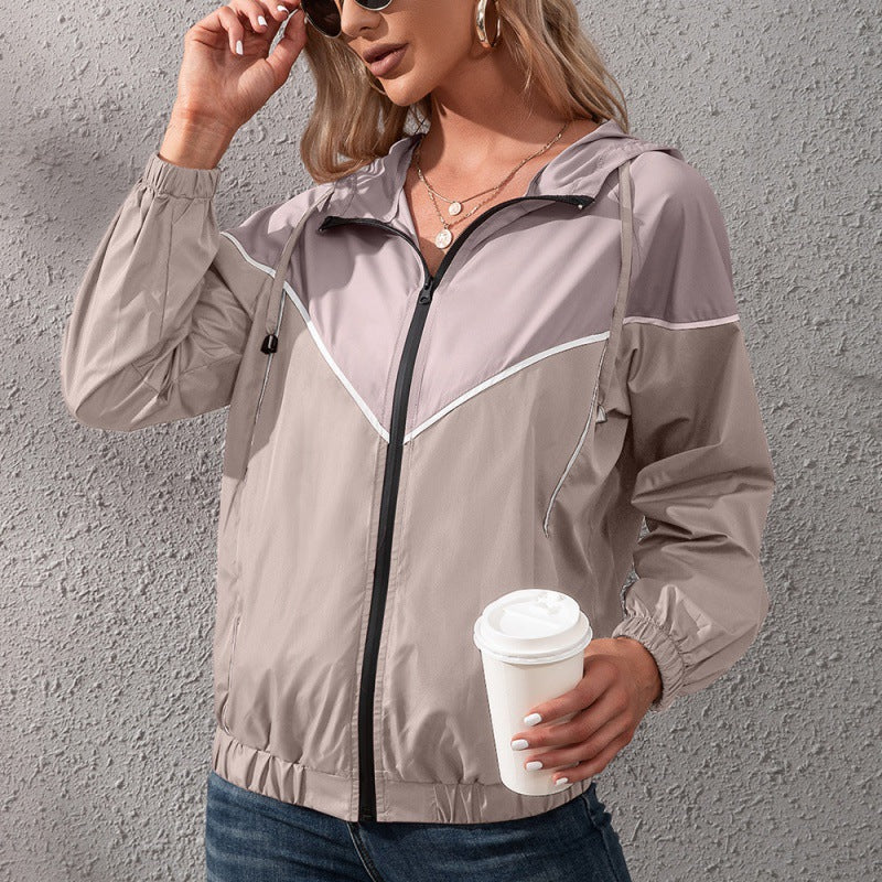Women's Hooded Waterproof Jacket in Khaki, Blue, and Wine Red