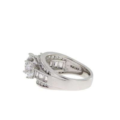 Natural Cubic Zirconium CZ Sterling Silver Engagement Ring