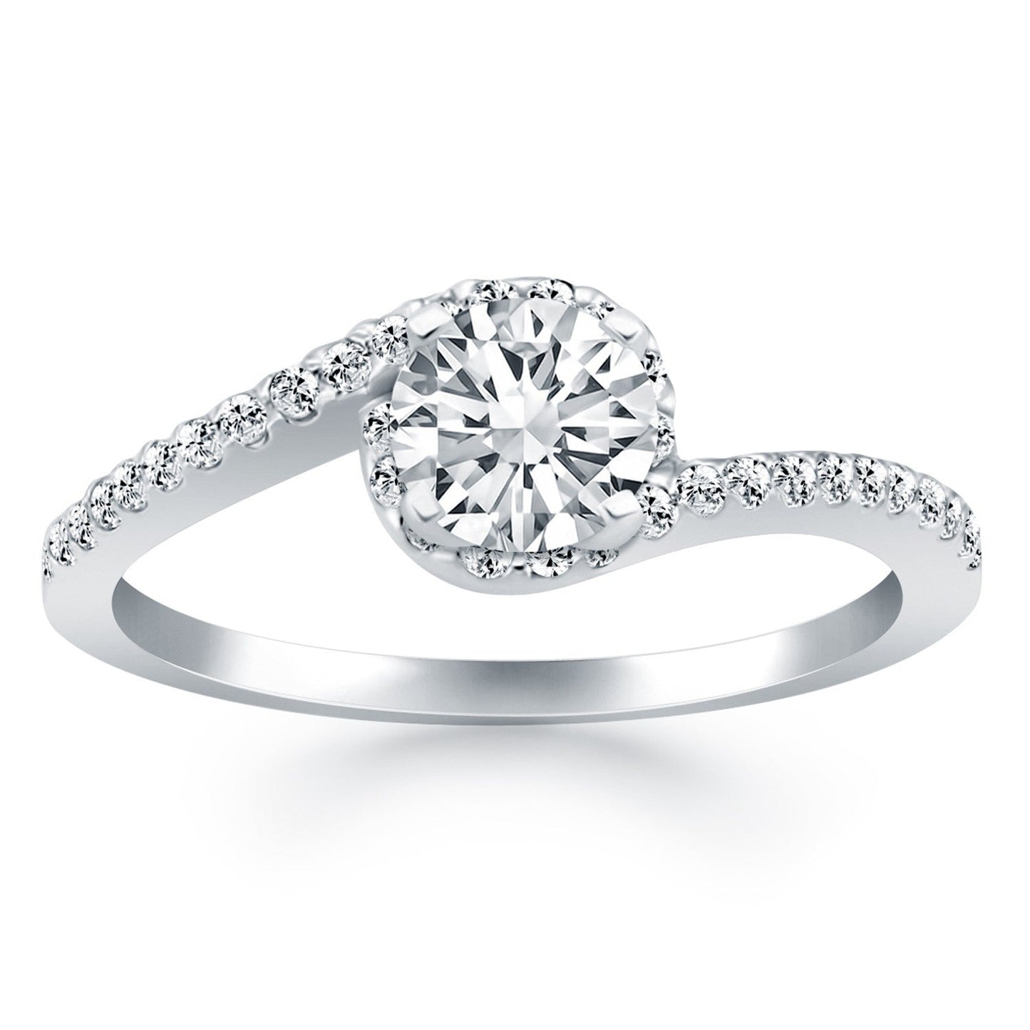 Anillo de Compromiso con Halo de Diamantes en Oro Blanco de 14k con Diseño Bypass