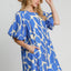 Blue Two Tone Abstract Print Puff Sleeve Dress
