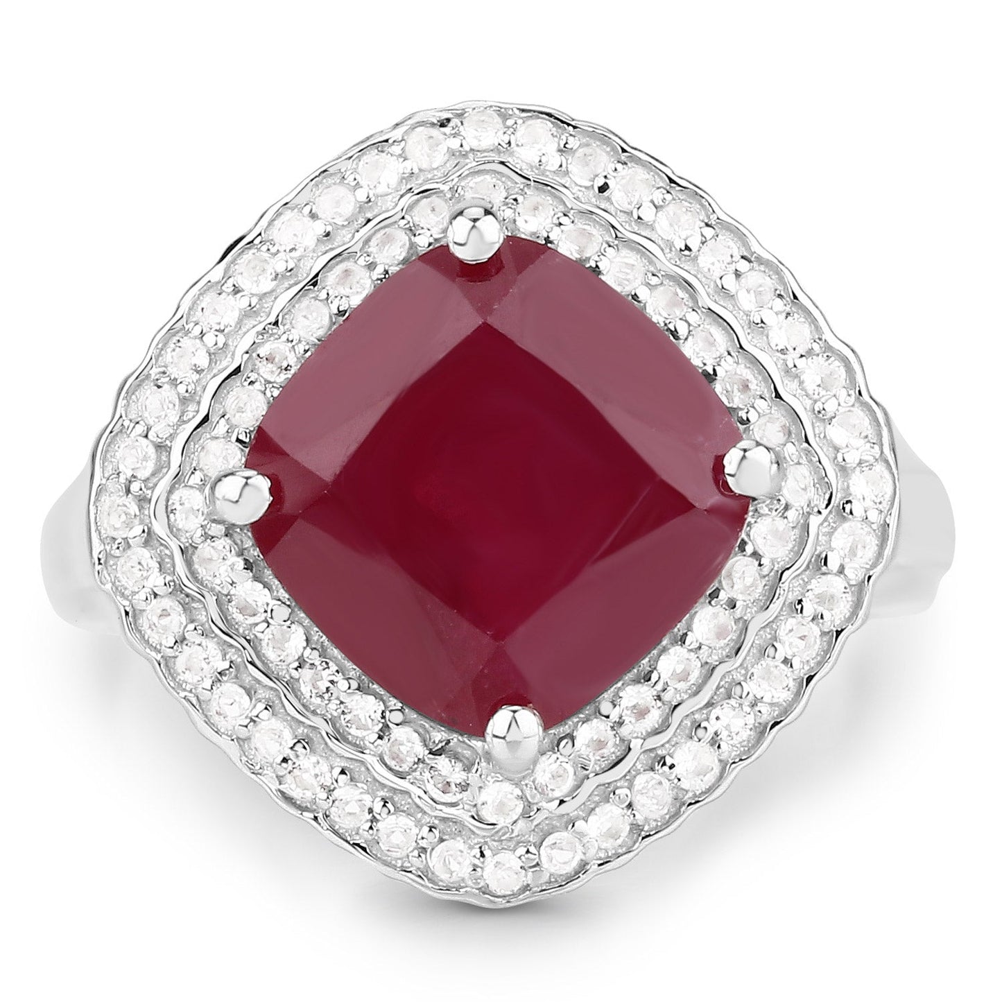 Bague en argent sterling avec rubis rempli de verre de 5,86 carats et topaze blanche