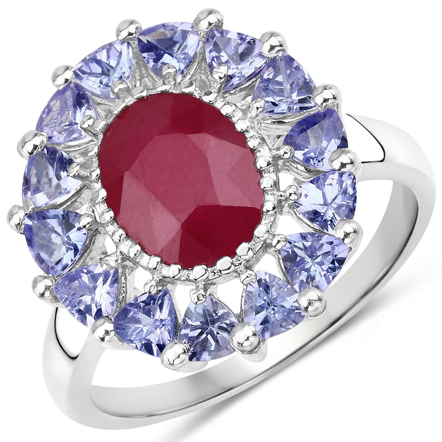 Bague de fiançailles en argent sterling avec rubis et tanzanite de 3,70 carats