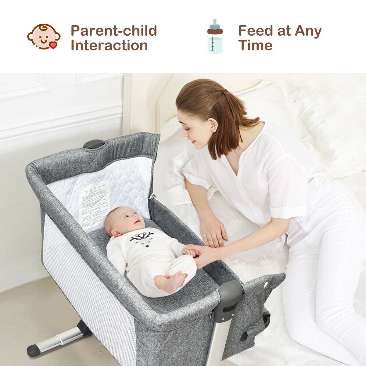 Travel Portable Baby Bed Side Sleeper Bassinet Crib - Gray