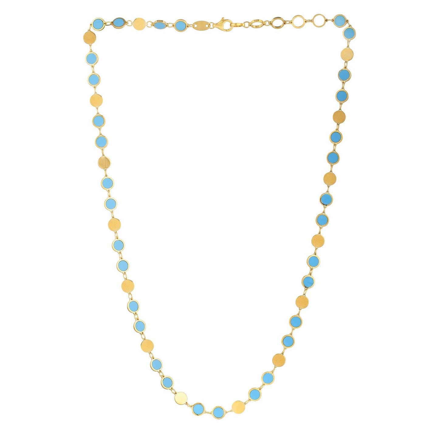 14k Yellow Gold Turquoise Geometric Mirror Gem Chain Necklace
