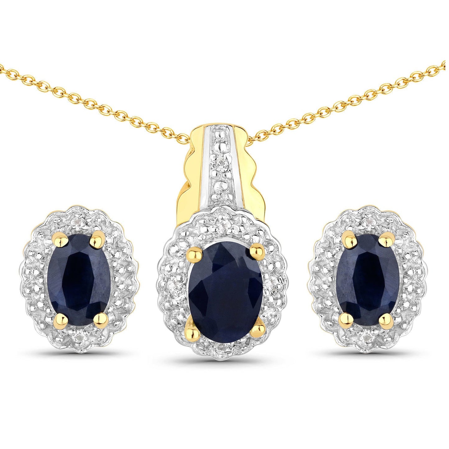 Ensemble de bijoux en saphir noir bleu et topaze blanche de 1,96 carat