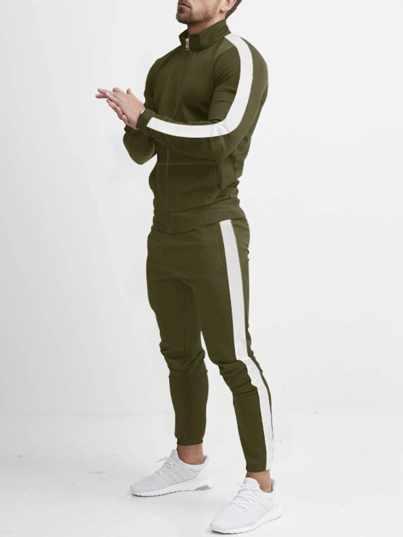 Ensemble de haut zippé et de pantalons à rayures latérales pour hommes grandes tailles