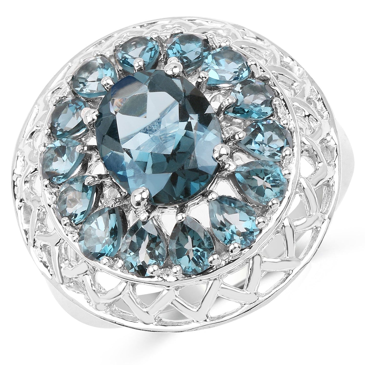5.98 Carat London Blue Topaz Sterling Silver Cocktail Ring