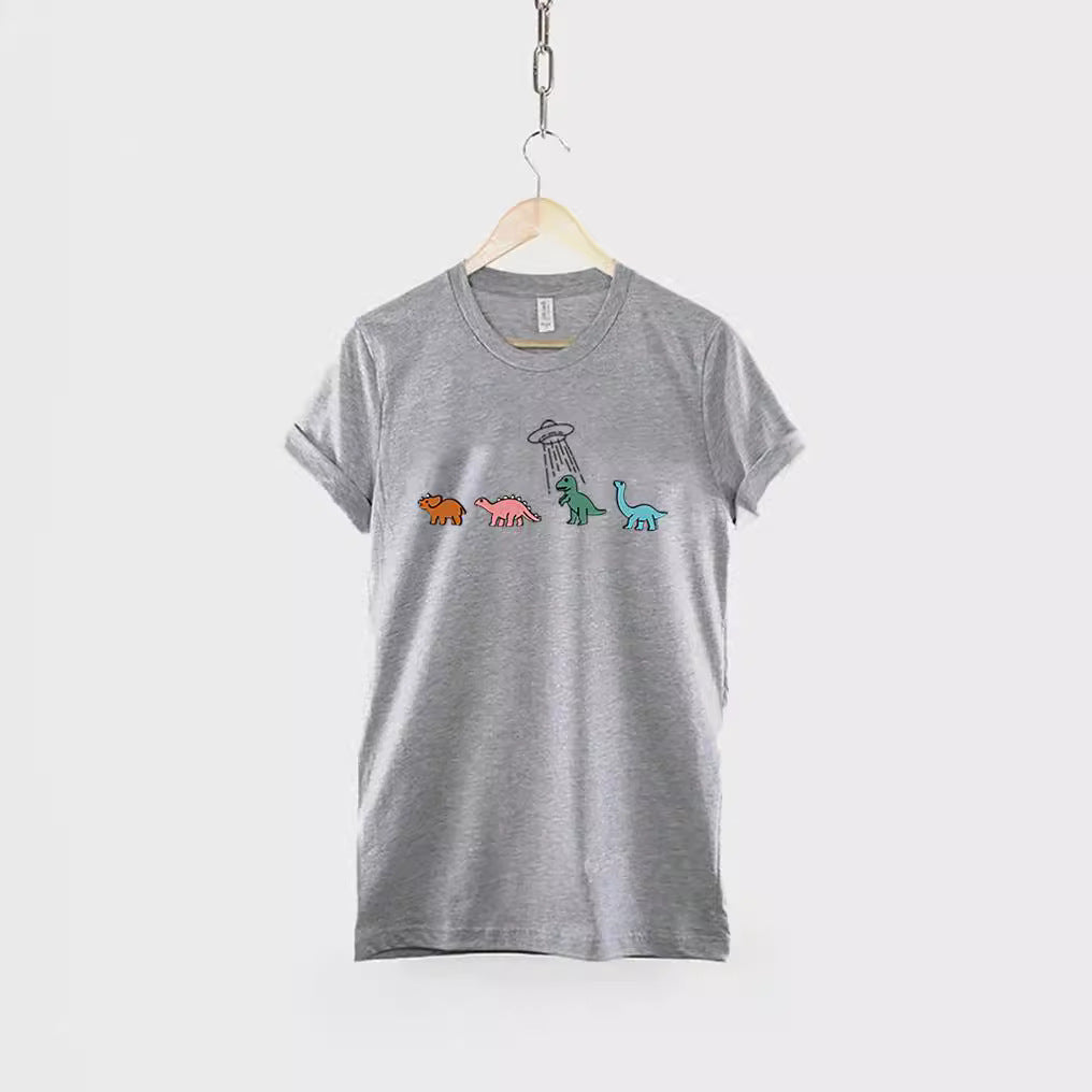 Round-neck Dinosaur Print Short Sleeve T-Shirt