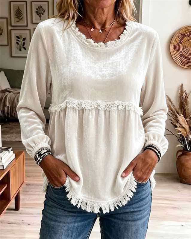 Haut Femme à Manches Amples en Dentelle et Patchwork