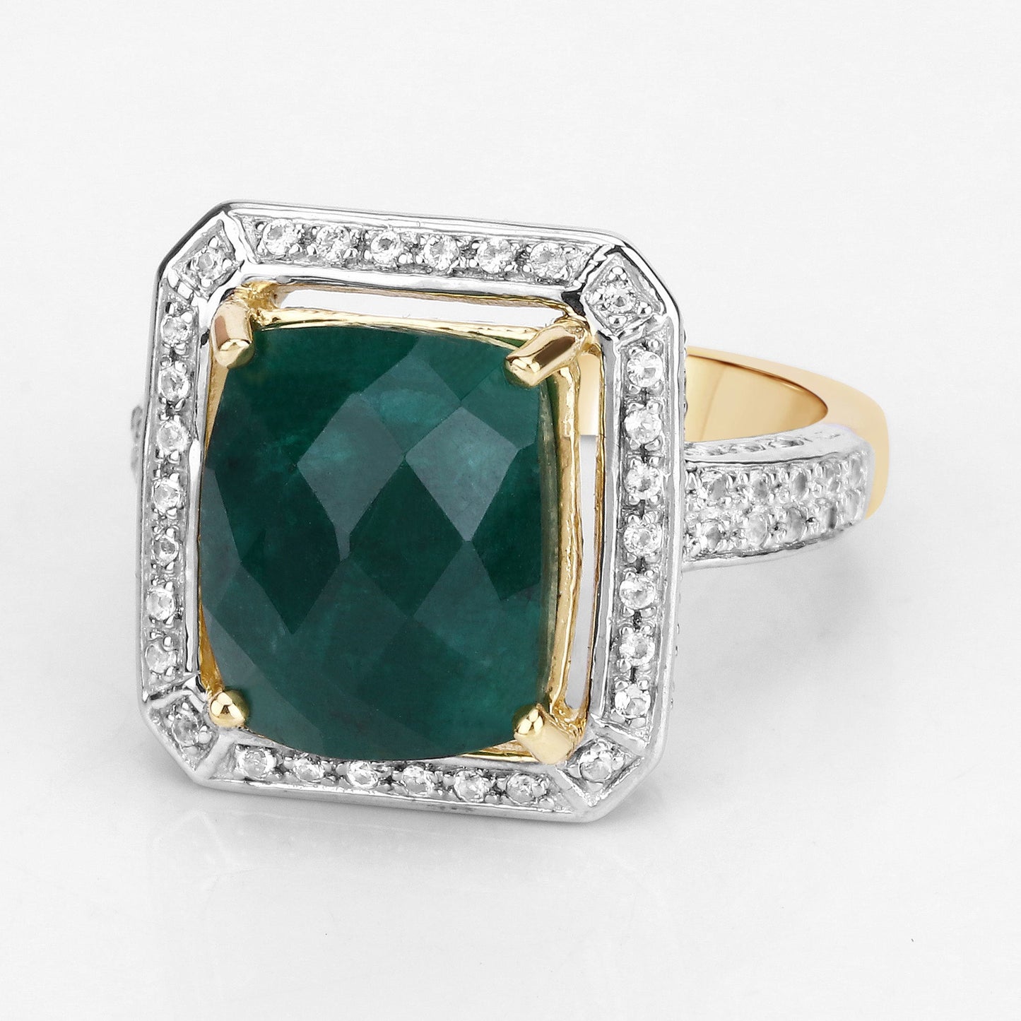 5.18 Carat Dyed Emerald & White Topaz Sterling Silver Ring
