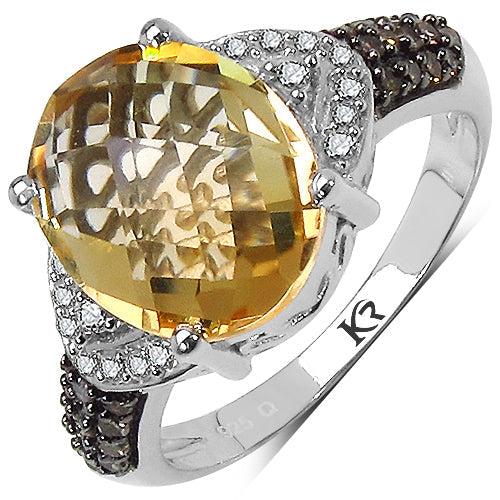 4.69 Carat Citrine & Diamond .925 Sterling Silver Cocktail Ring