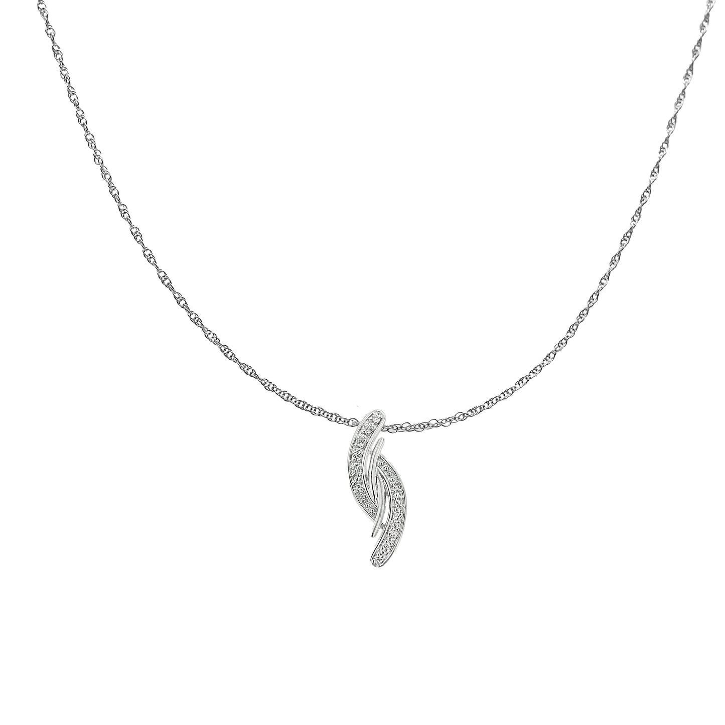 Collier Pendentif Courbe Bypass en Argent Sterling .925 avec Accent de Diamant