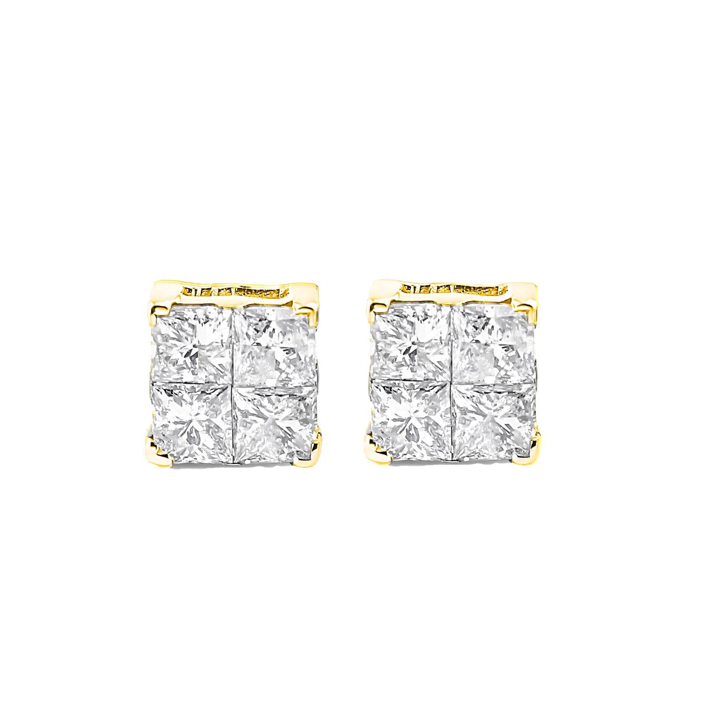 10K Yellow Gold Plated Sterling Silver Princess-Cut Diamond Stud Earrings