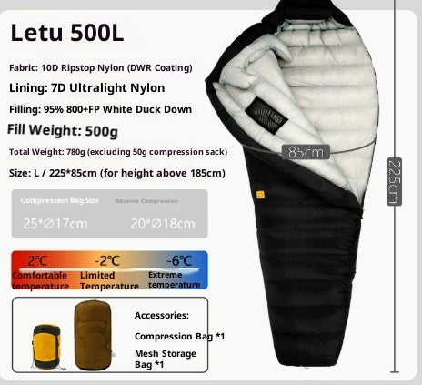 Sac de couchage en duvet ultra léger premium pour aventures en plein air