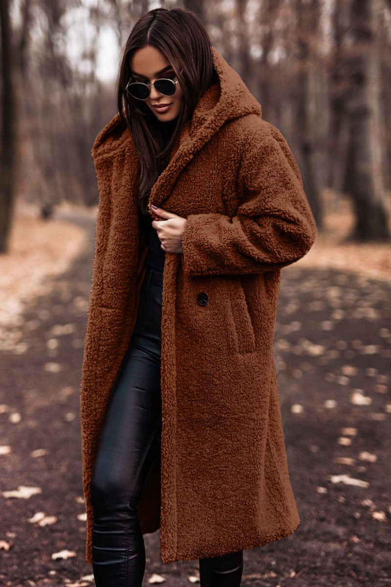 Elegant Plush Faux Fleece Long Coat for Women