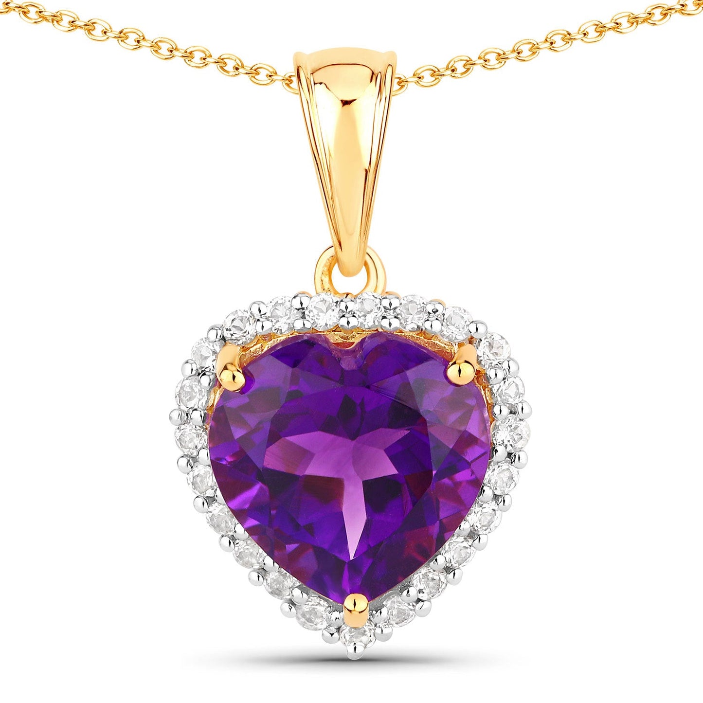 Pendentif en améthyste véritable de 4,76 carats et topaze blanche en argent sterling
