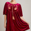 Embroidered Half Sleeve Velvet Mini Dress with Tassel