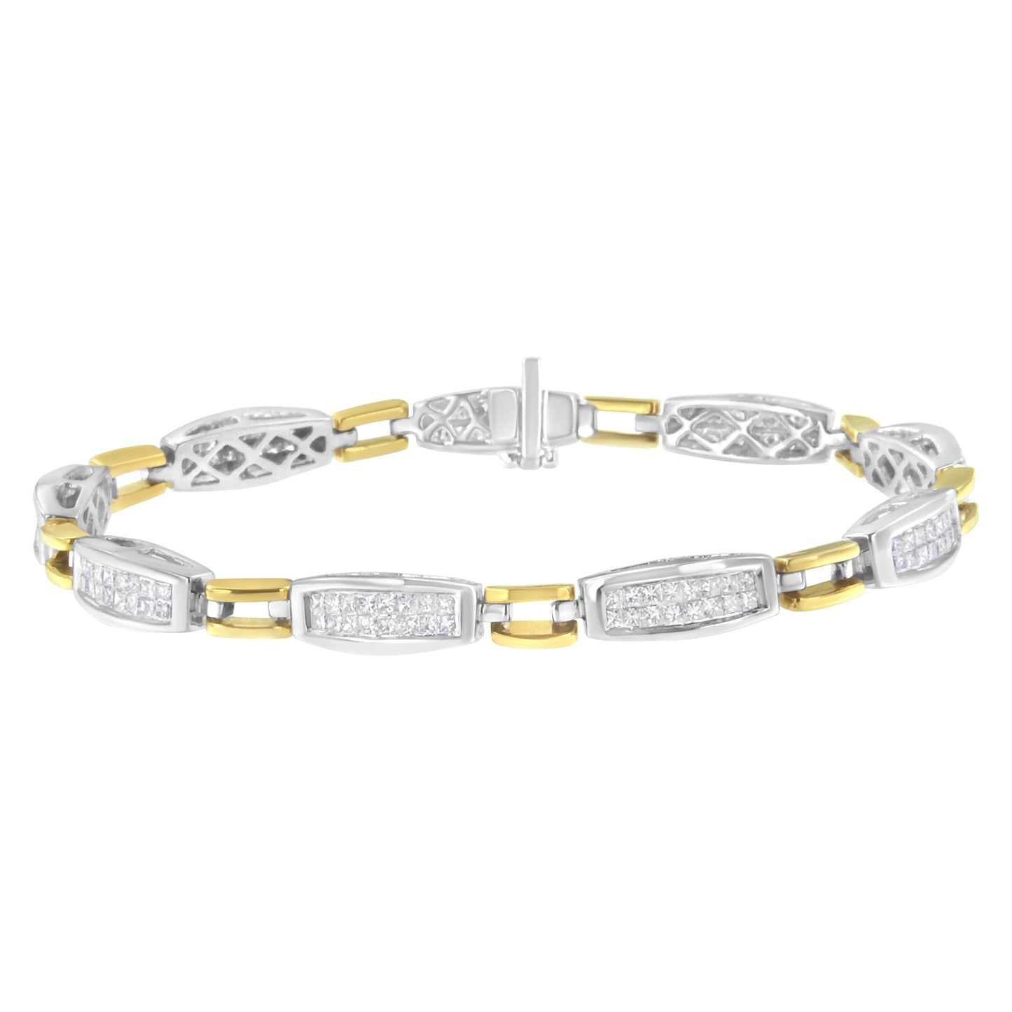 Pulsera de eslabones de diamantes de corte princesa de oro de 14 quilates - 2.0 Cttw