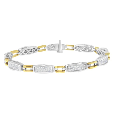 Pulsera de eslabones de diamantes de corte princesa de oro de 14 quilates - 2.0 Cttw