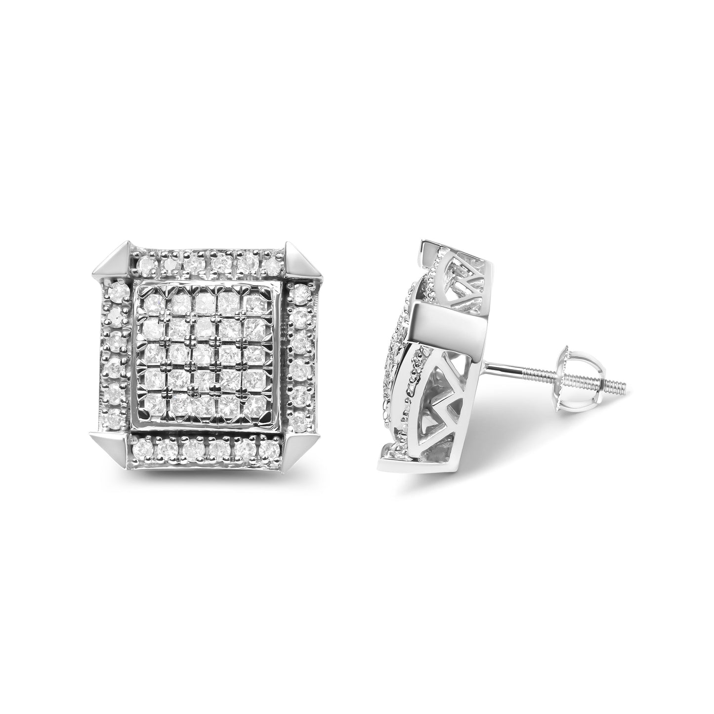 Pendientes de aro con diamantes en oro blanco de 10 quilates - 1.0 Cttw