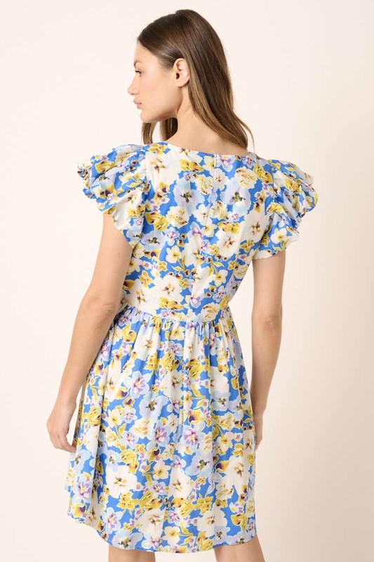 Charming Floral V-Neck Cap Sleeve Mini Dress for Women
