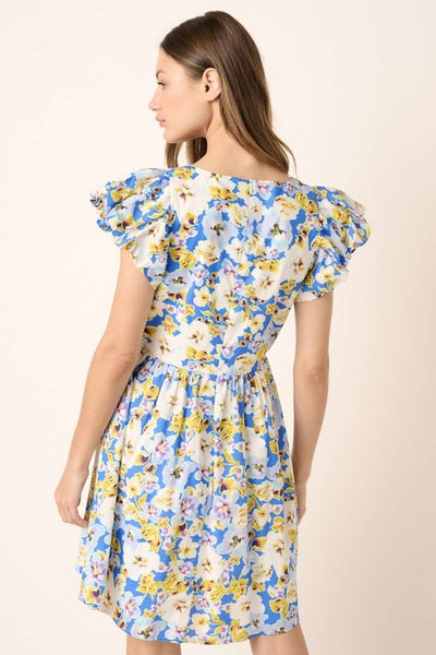 Robe Mini à Manches Courtes en V Floral Charmant pour Femmes