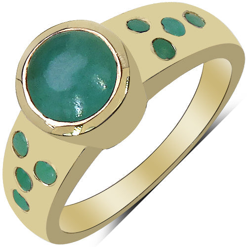 Anillo de Esmeralda y Diamante Bañado en Oro Amarillo de 14K