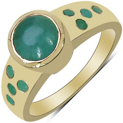 Bague en Émeraude et Diamant Plaquée Or Jaune 14K