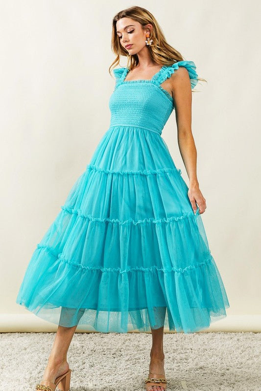 Robe Midi à Volants en Tulle pour Femmes - Élégante et Romantique