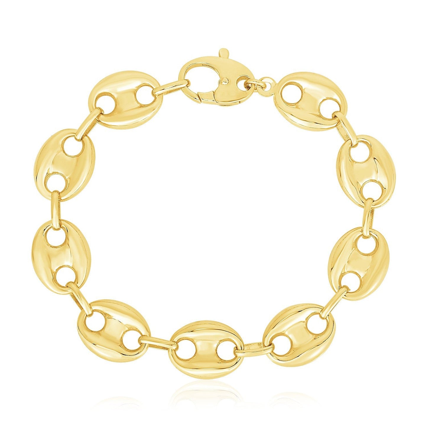 14k Yellow Gold High Polish Lite Puffed Mariner Link Bracelet