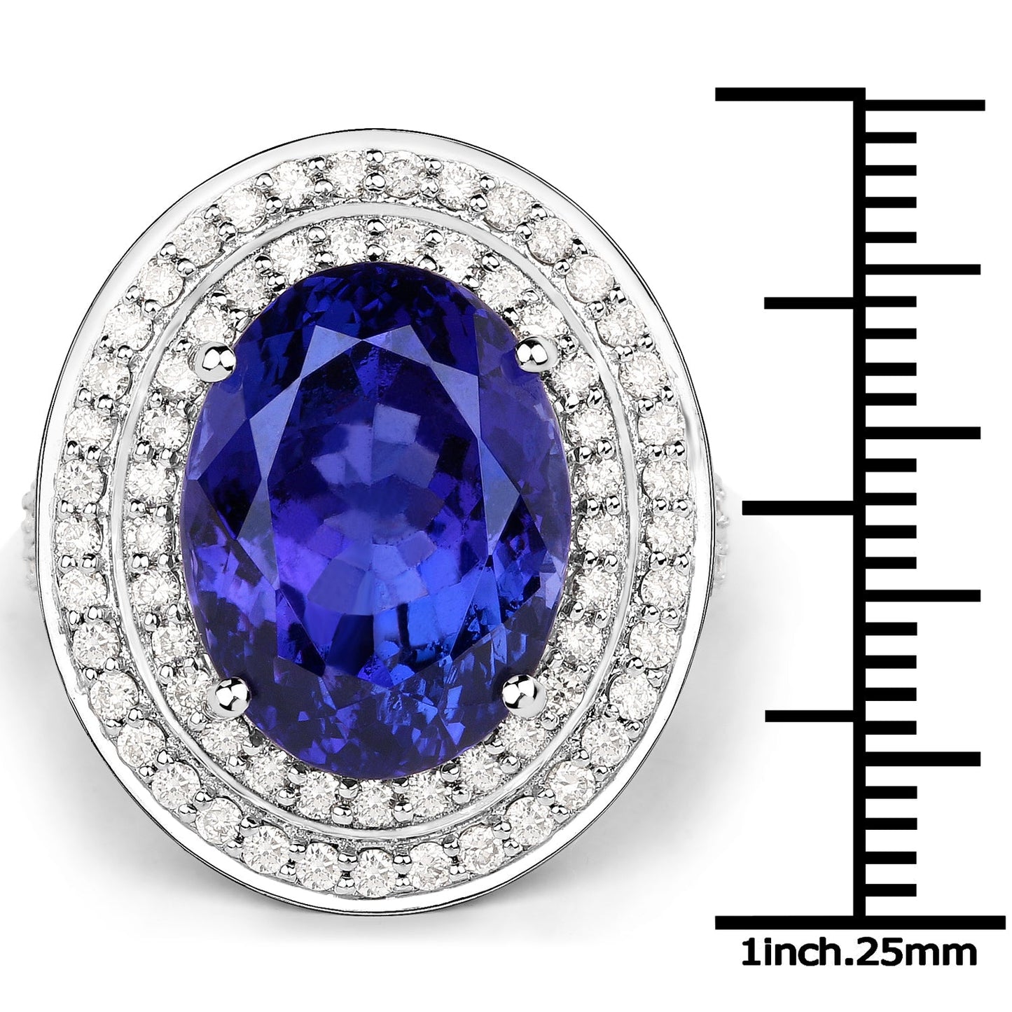 13.78 Carat Genuine Tanzanite and Diamond 18K White Gold Ring