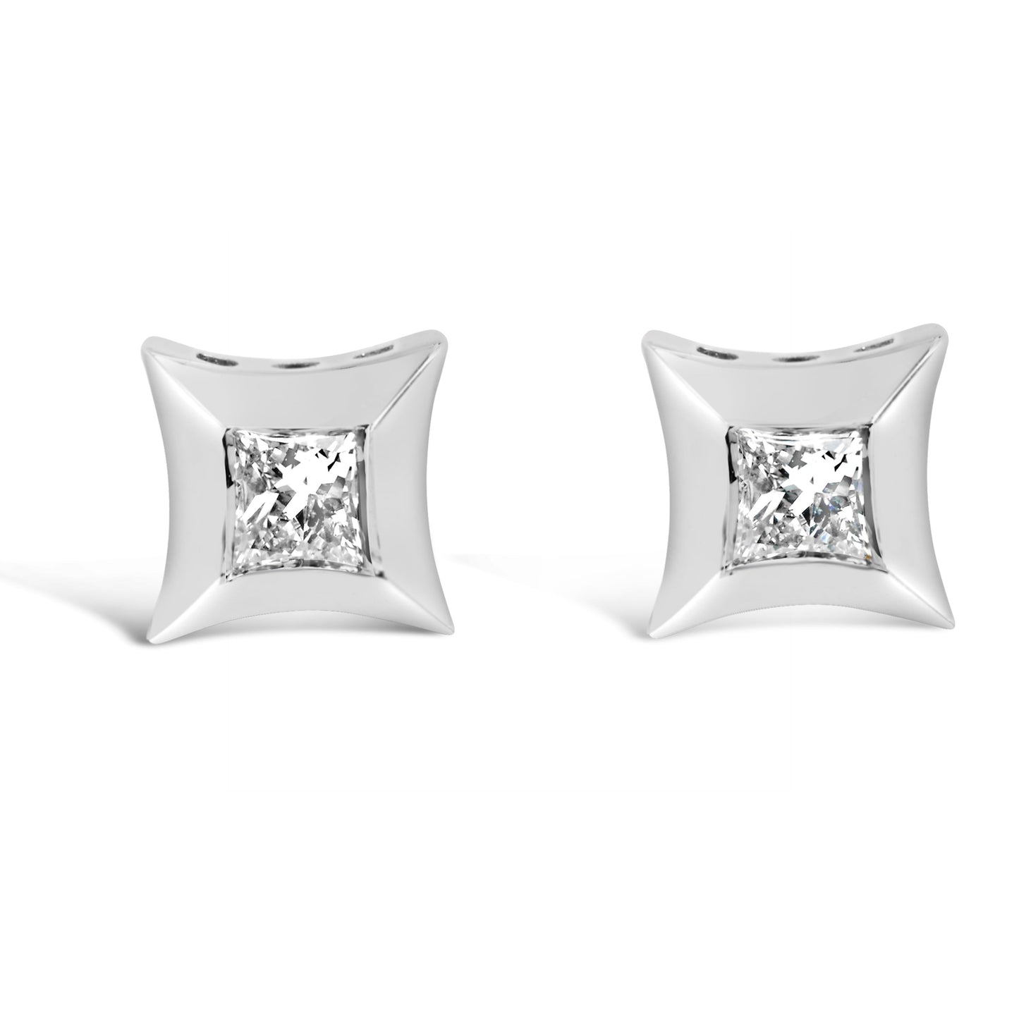 10K White Gold Invisible Set Princess-Cut Diamond Stud Earrings