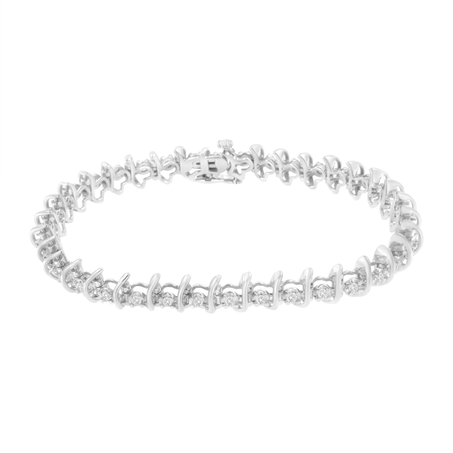 .925 Sterling Silver Diamond Link Bracelet - 7.25"