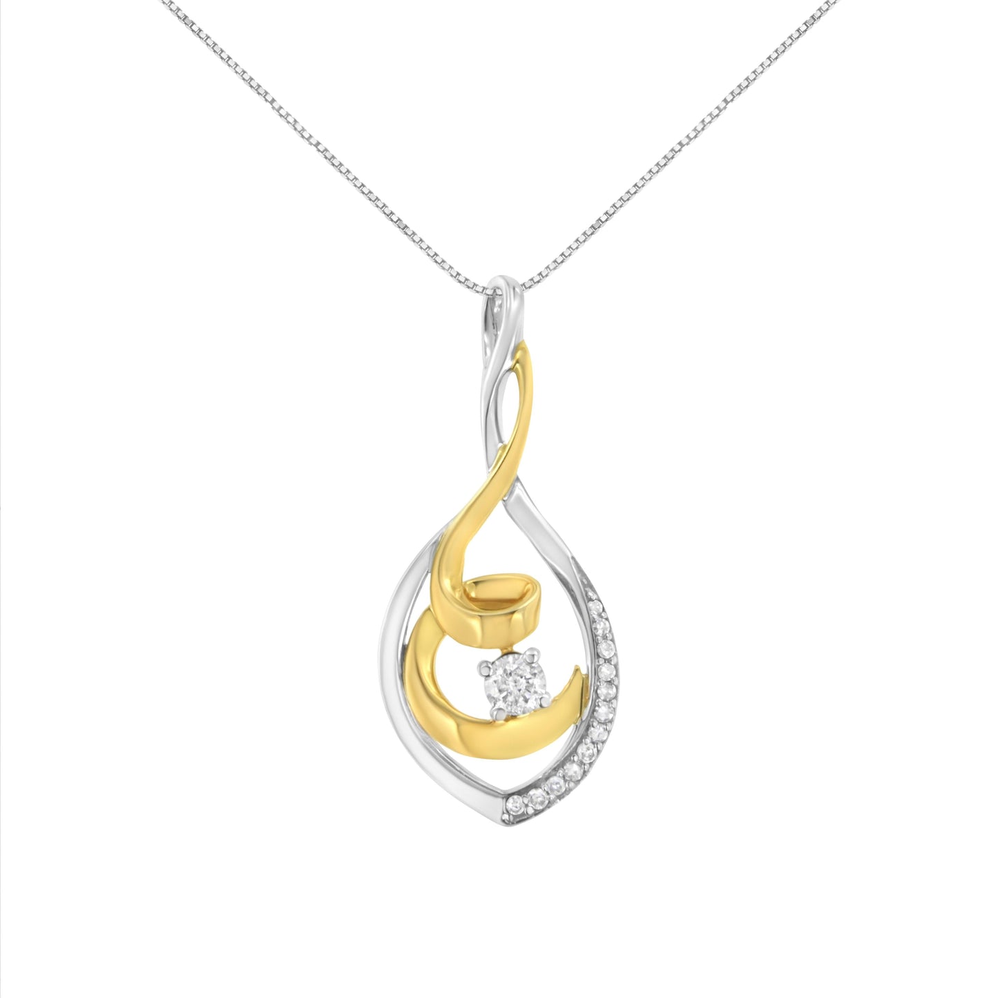 Collar de Pendiente en Espiral de Diamantes de Oro de Dos Tonos de 10K