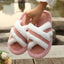 Fluffy Cross Strap Stitching Casual Platform Slippers
