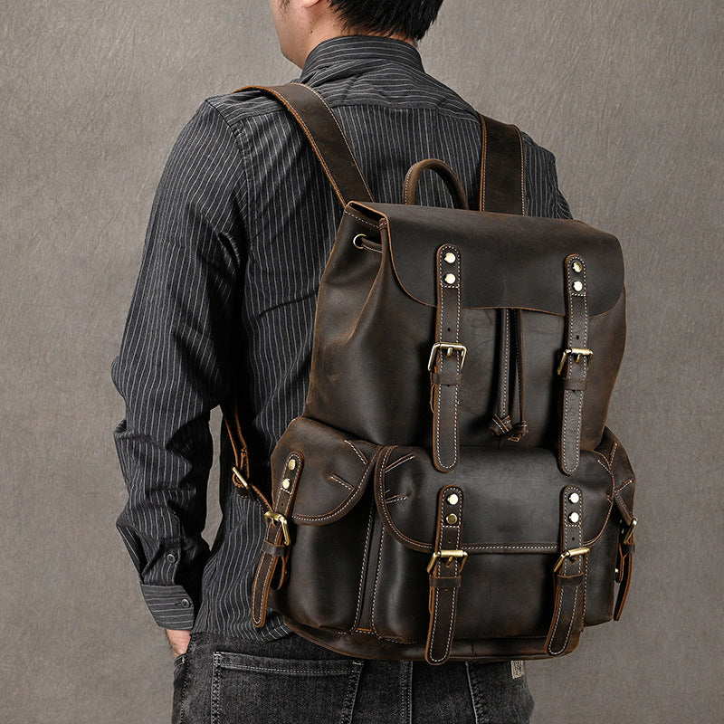 Large Capacity Crazy Horse Leather Backpack for Travel