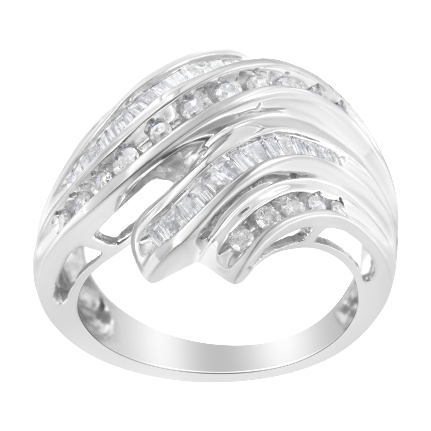 Bague de fiançailles en diamant cannelé en or blanc 10K - Taille 7