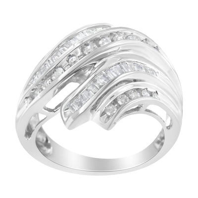 Bague de fiançailles en diamant cannelé en or blanc 10K - Taille 7