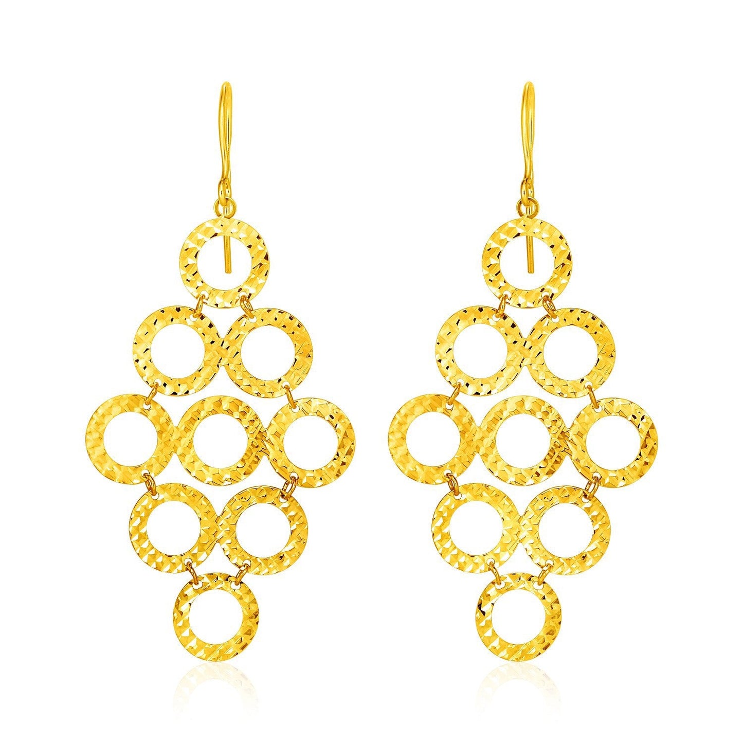 Pendientes de círculo abierto texturizado en oro amarillo de 14k