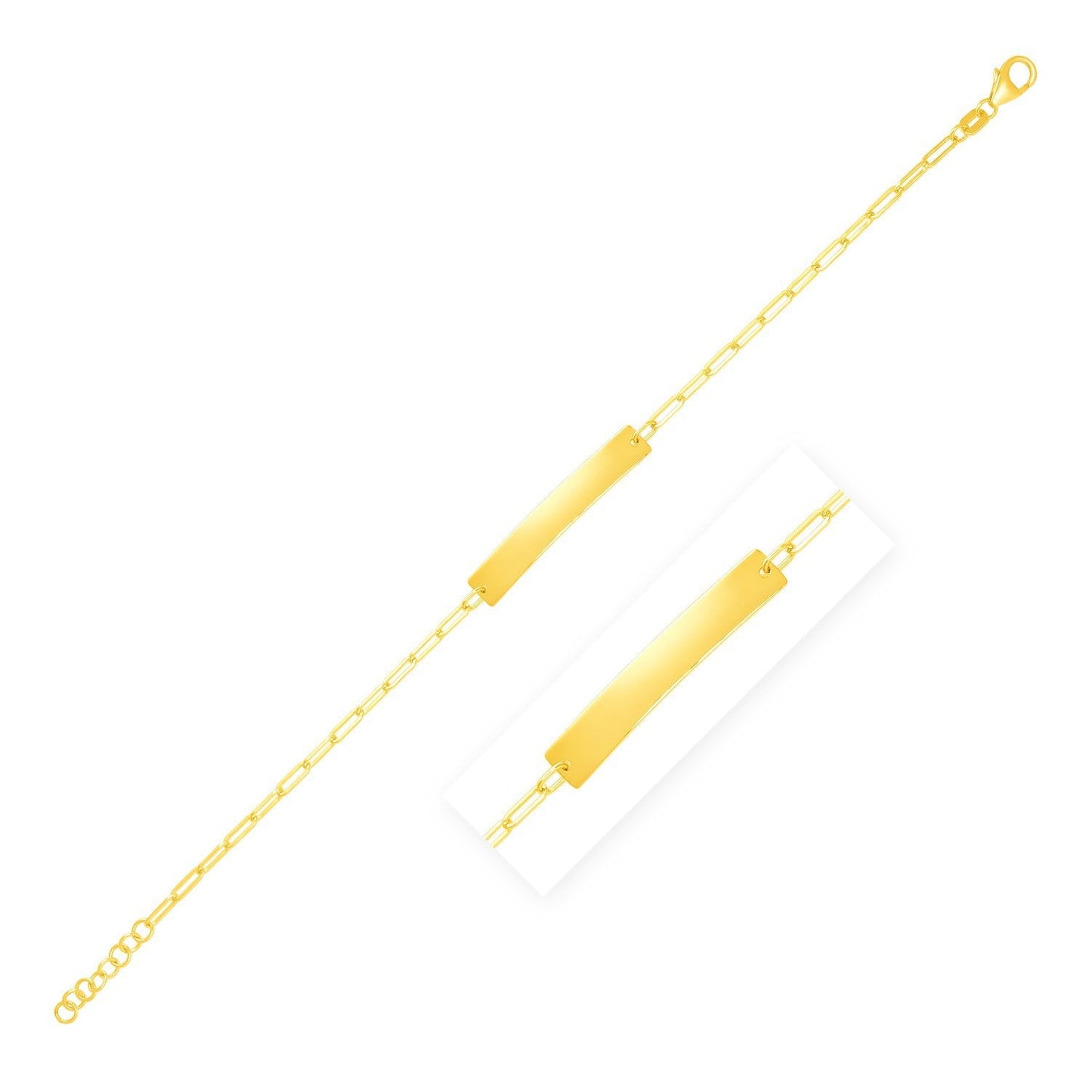 14k Yellow Gold Paperclip Chain Bracelet with Bar - 7 Inch