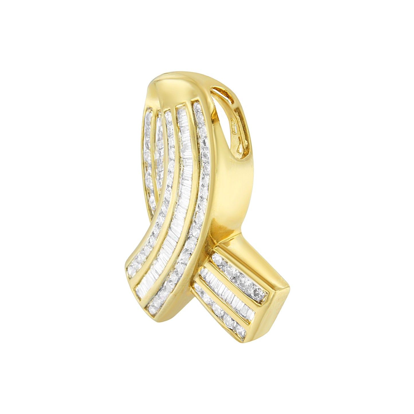 Pendentif Collier en Or Jaune 14K avec Diamant en Forme de Ruban de Sensibilisation