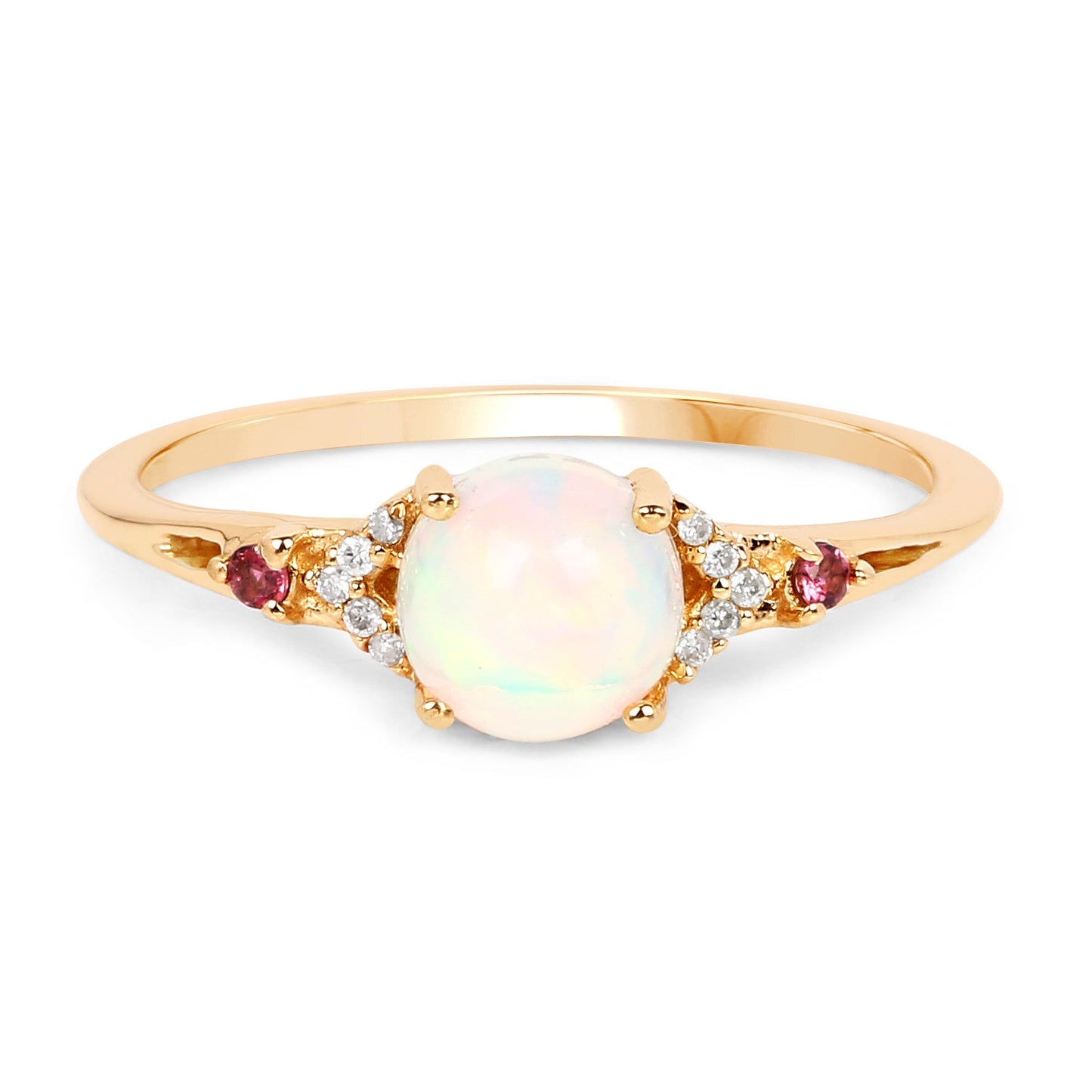 Anillo de 14K de Ópalo, Turmalina Rosa y Diamante de 0.57 Quilates